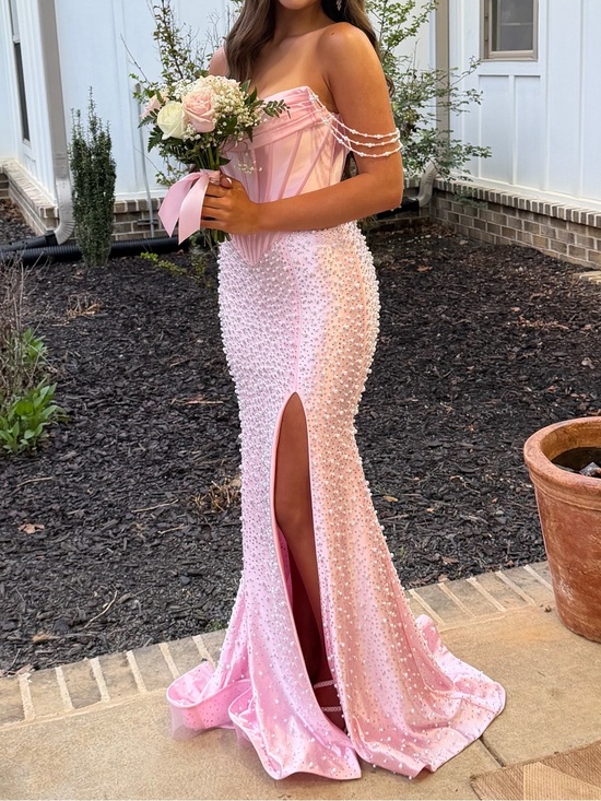 Sherri Hill Dresses & Skirts - Sherri Hill Light Pink Pearl Beaded Corset Gown **missing beaded straps**